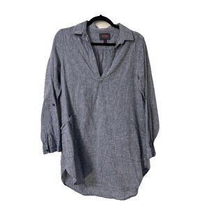 FOR‎ CYNTHIA Chambray Blue Linen/Cotton Collared Tunic Shift Dress Sz M Pockets